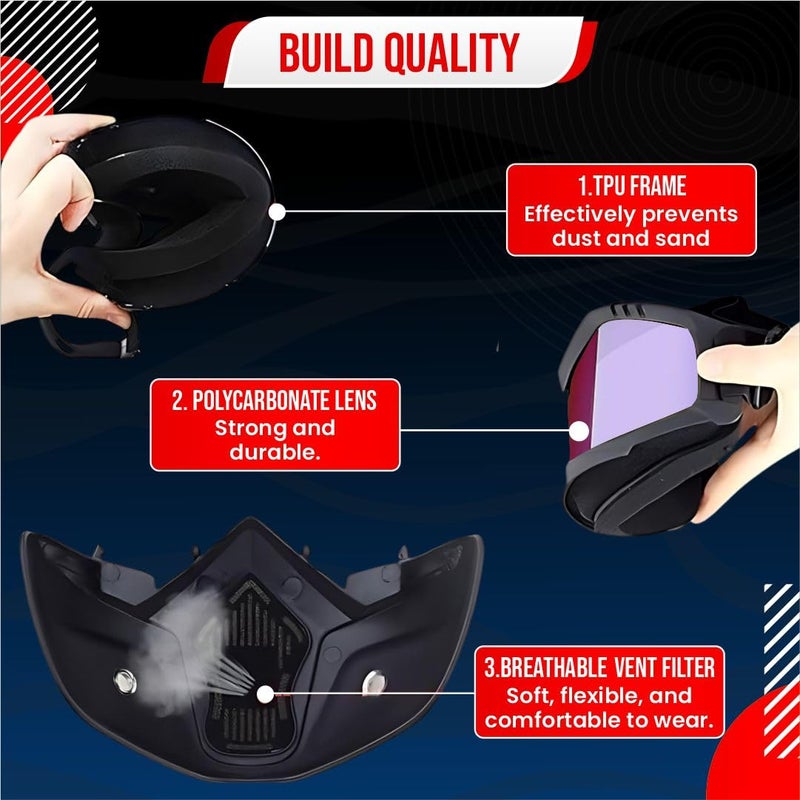 Btag Anti Scratch UV Protective Motorcycle Face Mask with Detachable Goggles | Anti-Fog UV Protection Riding Mask with Removable Breathable Filter | Full Face Windproof Shield for Biking.(Rainbow) - Image 5