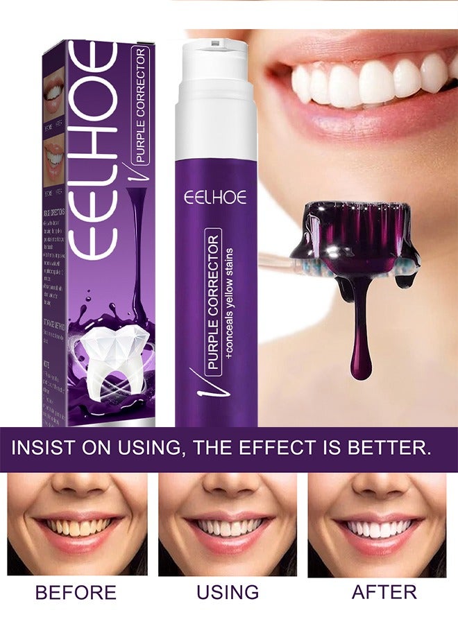 EELHOE Purple Corrector 50ml, Toothpaste for Teeth Whitening, Yellow Teeth Cleaning, Colour Corrector and Effective Stains Removal, Oral Hygiene Care and Health - Image 4