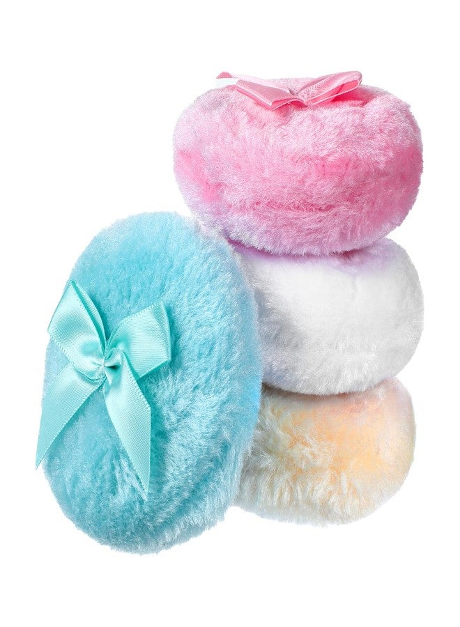 Yuanchu Body Powder Pad, 4Pcs 3.5 Inch Large Soft Fluffy Body Powder, Washable Reusable Round Makeup Puffs (Pink White Yellow Green) - Image 1