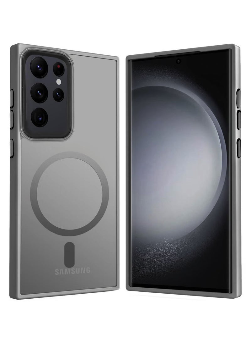 حافظة مغناطيسية لهاتف سامسونج جالاكسي S23 الترا متوافقة مع MagSafe حماية من الدرجة العسكرية حافظة شفافة غير لامعة مقاومة للصدمات حافظة هاتف مقاومة للصدمات (تيتانيوم)