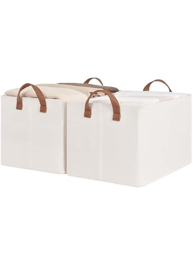 HOOKOR 2 Pack Storage Bins, Fabric Storage Bins for Shelves, Large Storage Baskets with Metal Frame, Closet Baskets and Bins with Handles, Natural Color (47×28×20)  - Image 1