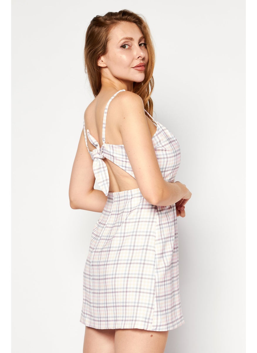 French Connection Women Sweetheart Sleeveless Checked Mini Dress, Pink Combo  - Image 3