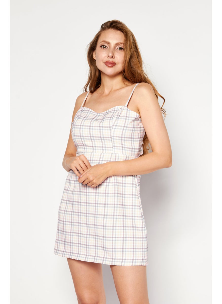 French Connection Women Sweetheart Sleeveless Checked Mini Dress, Pink Combo  - Image 1