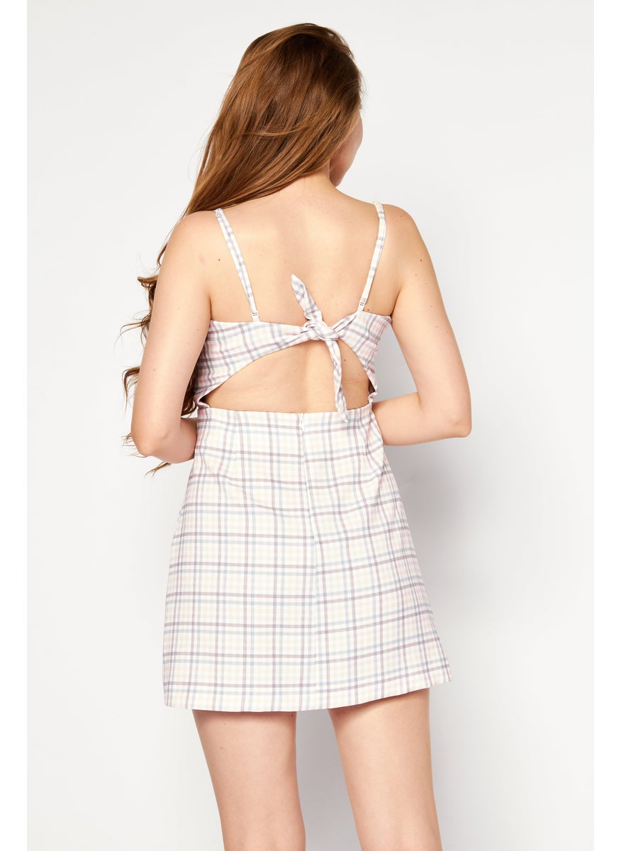 French Connection Women Sweetheart Sleeveless Checked Mini Dress, Pink Combo  - Image 4