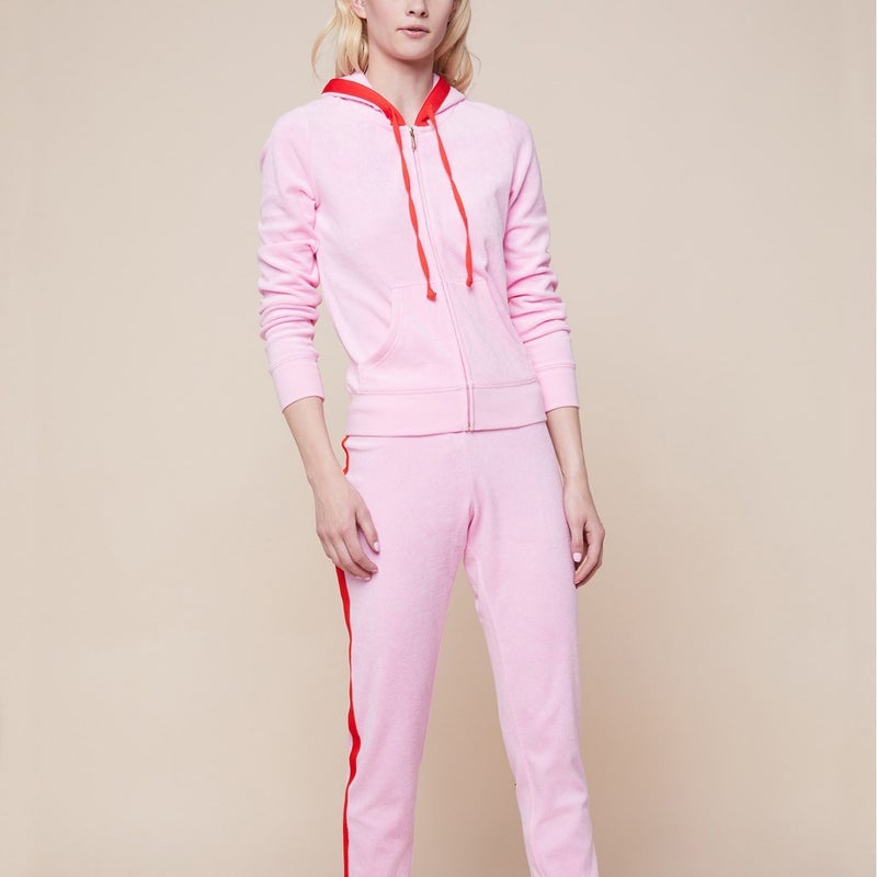 2021 Spring Gold Silk Velvet Sports Suit Fashion Color Block Brace Casual Hood Slim-Fit Two-Piece Fashionable Set - Image 3