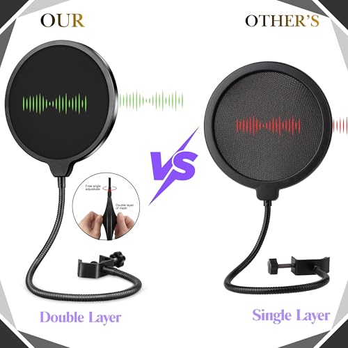 TECHBLAZE Pop Filter for Condenser Microphones — Double Layer Screen, 360° Flexible Gooseneck, Podcast & Studio Use - Image 3