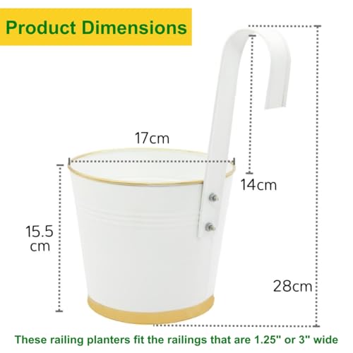 ecofynd 7 Inches Halley Railing Planters for Balcony, Hanging Pots for Plants, Wall Hanging Decorative Planters for Vertical Garden, Pack of 3 (White) - Image 2