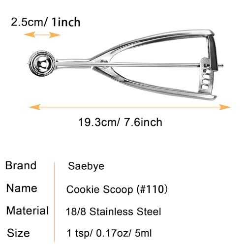 Saebye Mini Cookie Scoop 1 Tsp, Extra Small Cookie Dough Scoop, Melon Baller Scoops, 1/3 Tbsp/ 1 Tsp Scooper, 18/8 Stainless Steel - Image 2