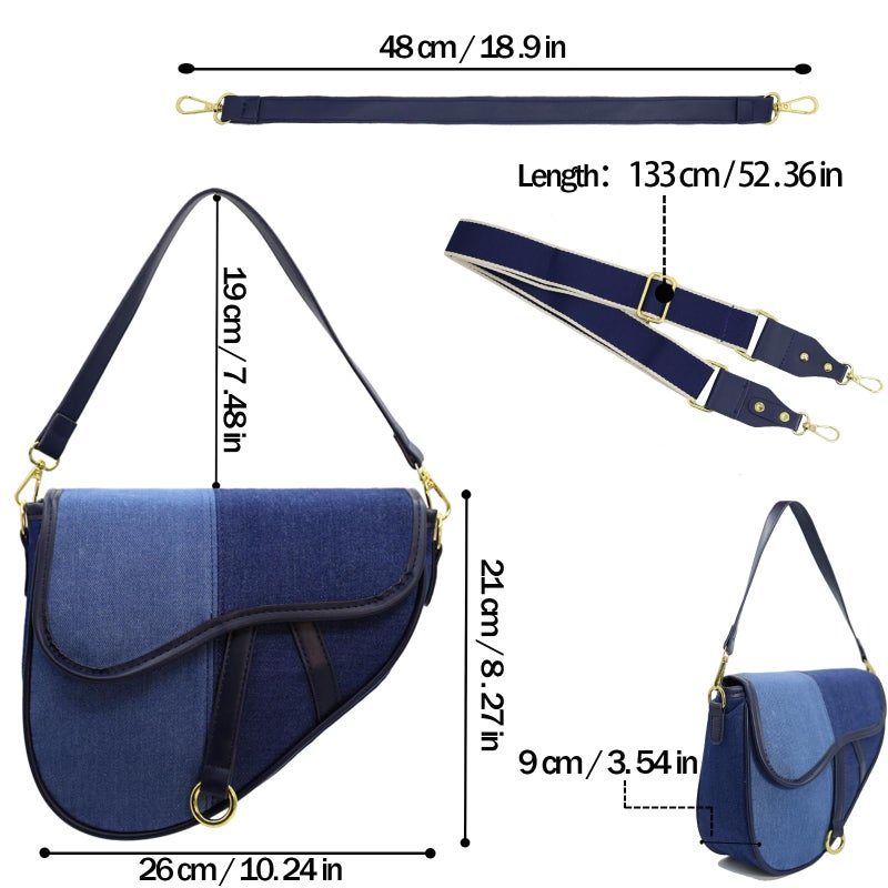 ERWUBA Fashion Canvas Trendy Saddle Shoulder Bag for Women Clutch Purse Underarm Satchel HandBag Crossbody Bag (Dark denim color) - Image 4