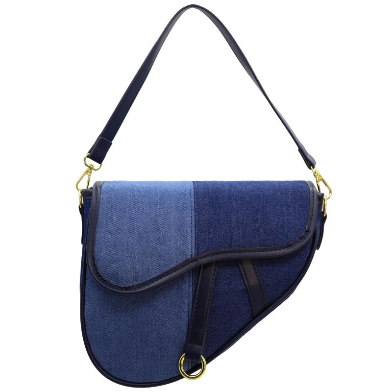 ERWUBA Fashion Canvas Trendy Saddle Shoulder Bag for Women Clutch Purse Underarm Satchel HandBag Crossbody Bag (Dark denim color) - Image 1