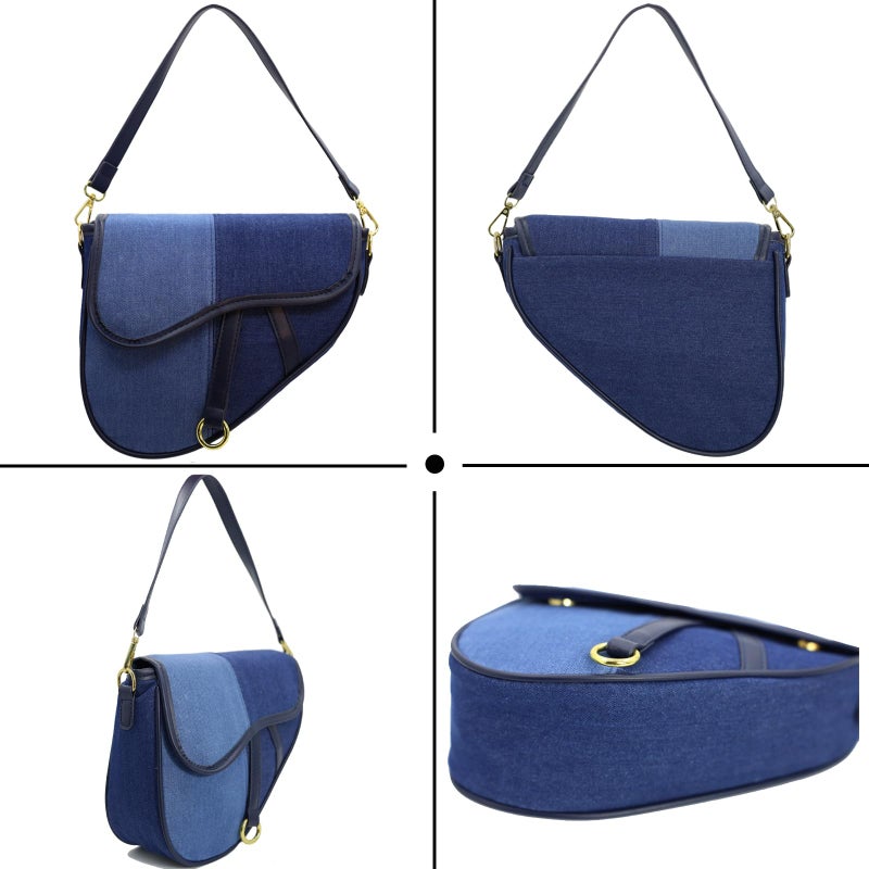 ERWUBA Fashion Canvas Trendy Saddle Shoulder Bag for Women Clutch Purse Underarm Satchel HandBag Crossbody Bag (Dark denim color) - Image 3
