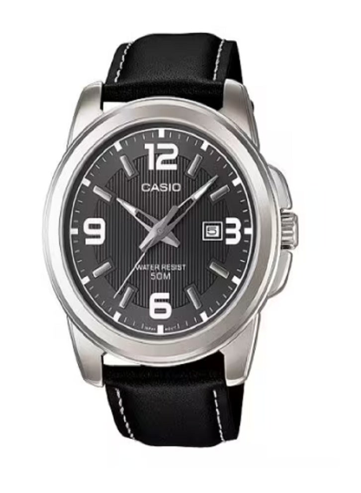 Casio Men's Analog Black Dial Leather Strap Watch – Water Resistant, Date Display, Casual Classic Design