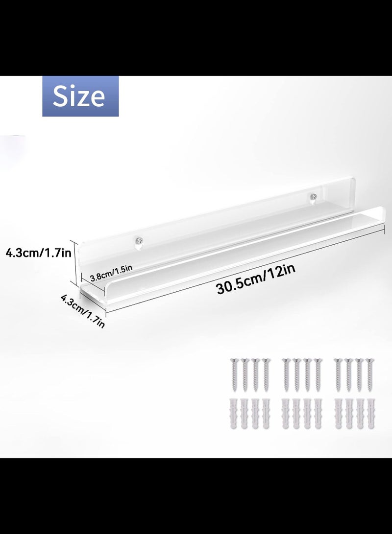 Record Shelf Wall Mount, 12 inch Clear Acrylic Album Record Holder Display, Kids Bookshelf, Floating Wall Shelves for Bathroom, Bedroom, Living Room, Kitchen, 4 Pack - Image 3