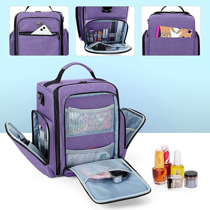 BAFASO Nail Polish Organiser Holds 48 Bottles 15ml 05 floz and a Nail Lamp Large Case with 2 Removable Pouches and Multiple Storage Sections Bag Only Grey Patented - Image 4