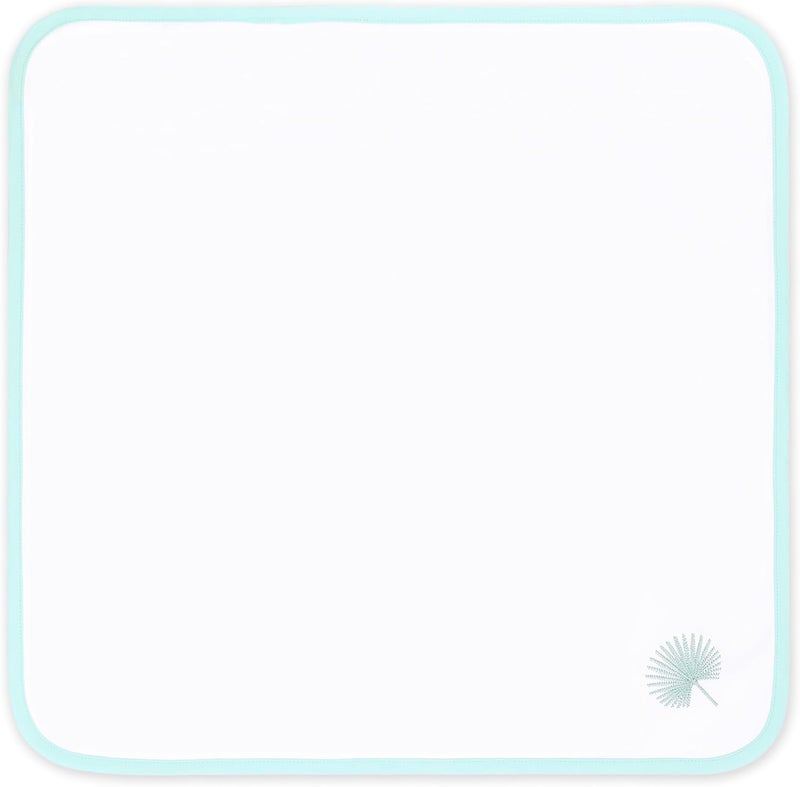 Hofdeco Premium مجموعة مناديل قماشية قطنية ساحلية فاخرة من هوفديكو 4 قطع 20x20 قابلة للغسل للعشاء للمناسبات وحفلات الزفاف والاستخدام المنزلي بلون أكوا باهت مع تطريز ورقة النخيل - Image 4
