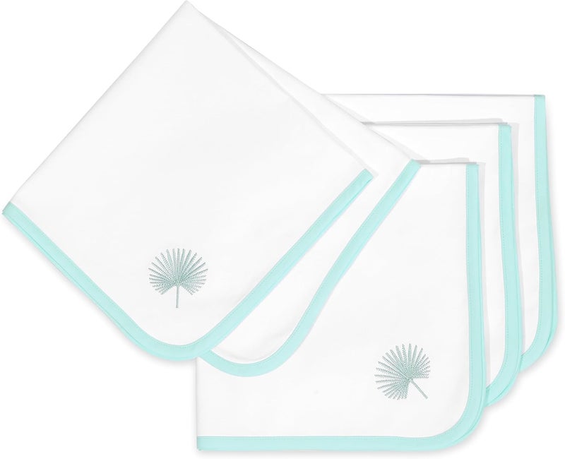 Hofdeco Premium مجموعة مناديل قماشية قطنية ساحلية فاخرة من هوفديكو 4 قطع 20x20 قابلة للغسل للعشاء للمناسبات وحفلات الزفاف والاستخدام المنزلي بلون أكوا باهت مع تطريز ورقة النخيل - Image 1