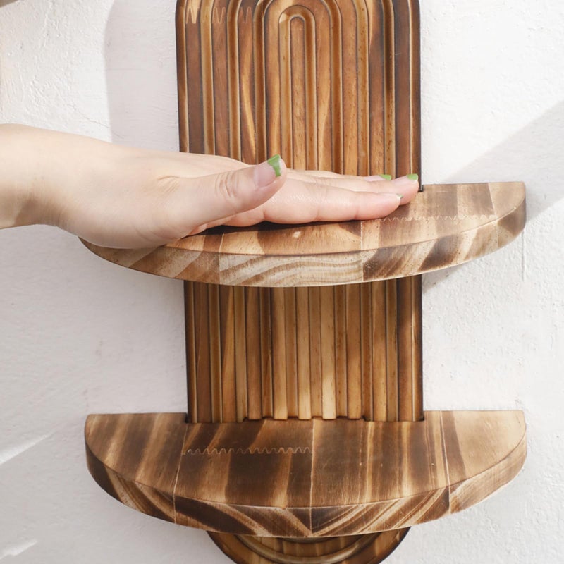 Single Layer Oval Wooden Floating Shelf Wall Organizer For Bathroom Bedroom Kitchen - Image 5