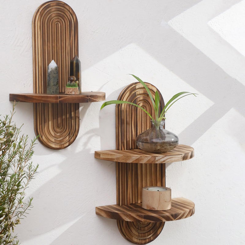 Single Layer Oval Wooden Floating Shelf Wall Organizer For Bathroom Bedroom Kitchen - Image 3