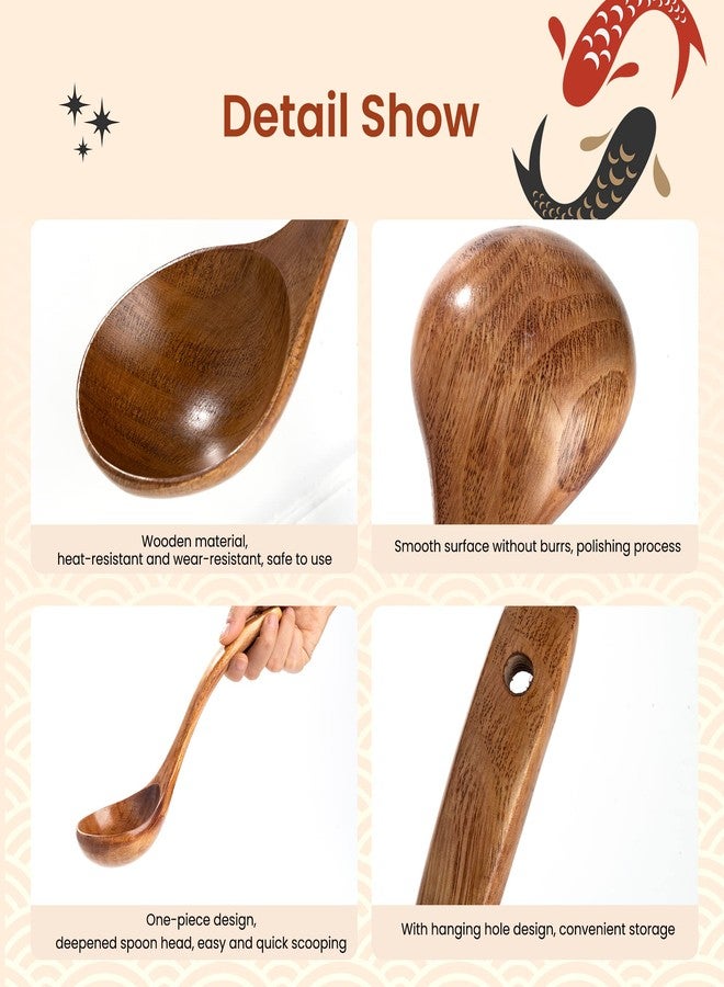EORTA Set of 2 Wooden Spoons for Cooking 2 Sizes Deep Ladle Natural Wood Sauces Porridge Soup Flatware with Long Straight Handle Kitchen Serving Tools for Dinner Cooking Catering Gift, Large, Small - Image 3