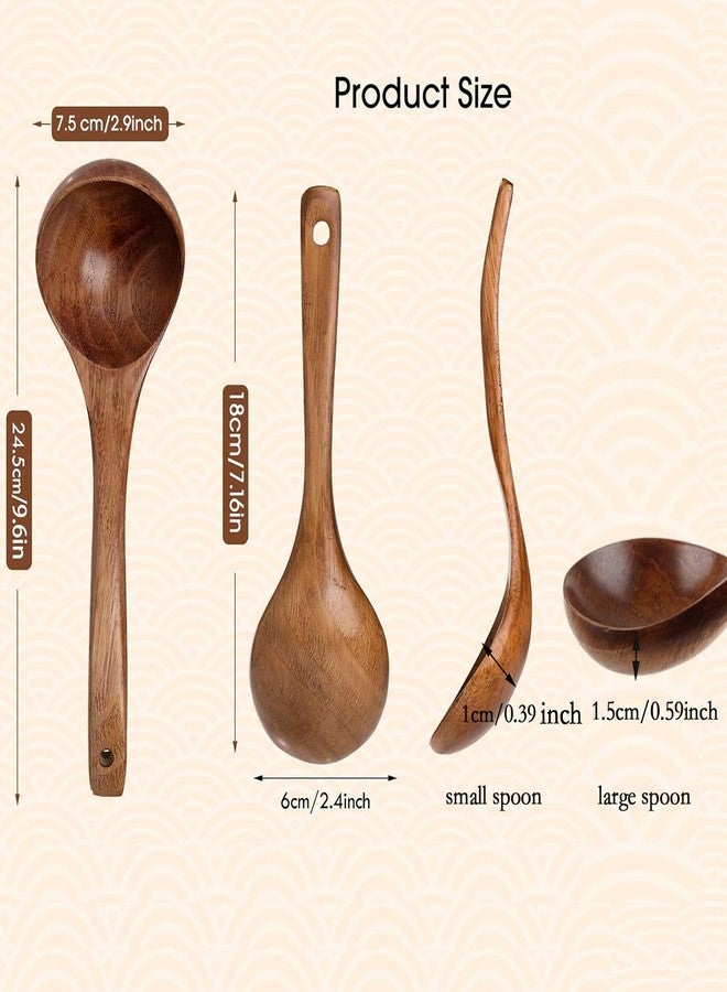 EORTA Set of 2 Wooden Spoons for Cooking 2 Sizes Deep Ladle Natural Wood Sauces Porridge Soup Flatware with Long Straight Handle Kitchen Serving Tools for Dinner Cooking Catering Gift, Large, Small - Image 2