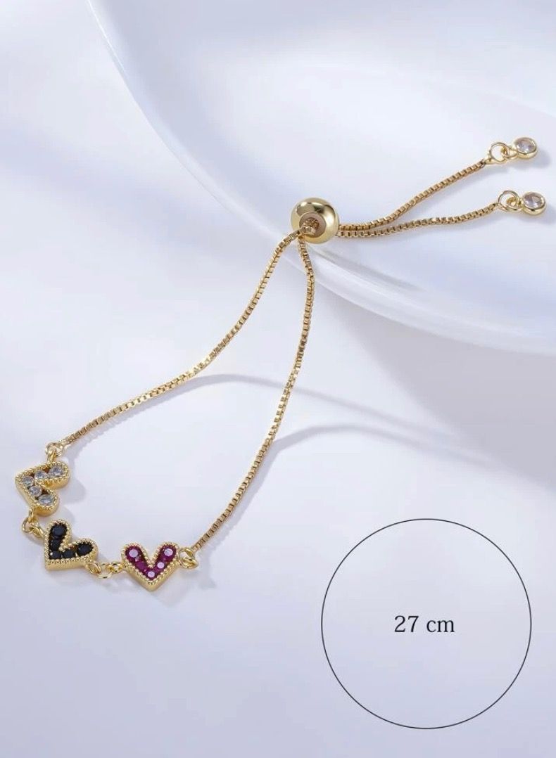 نونز أب اسوارة نسائية ذهبي بقلوب ملونة ومرصعة بالزركون - Image 4