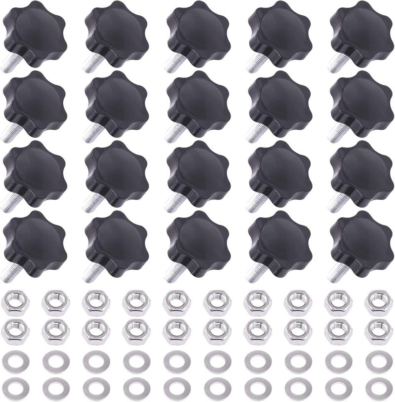 Mardatt 20 Sets M8x30mm Star Knobs Male Thread Clamping Knob Screw Hand Tightening Knob Quick Removal Replacement Parts with 304 Stainless Steel Hex Nuts and Flat Washers - Image 1