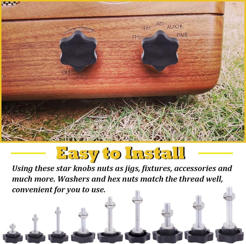 Mardatt 20 Sets M8x30mm Star Knobs Male Thread Clamping Knob Screw Hand Tightening Knob Quick Removal Replacement Parts with 304 Stainless Steel Hex Nuts and Flat Washers - Image 4