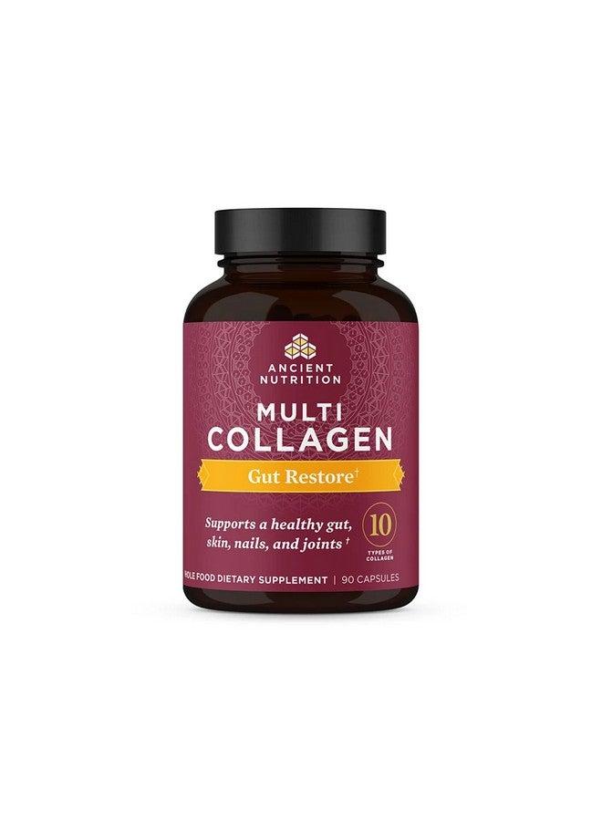 Ancient Nutrition حبوب كولاجين من أنشينت نيوترشن مع بروبيوتيك لصحة الأمعاء، كبسولات متعددة الكولاجين لاستعادة الأمعاء 90 حبة، تدعم الأمعاء والمفاصل والشعر والأظافر، خالية من الغلوتين، مناسبة للباليو والكيتو - Image 1