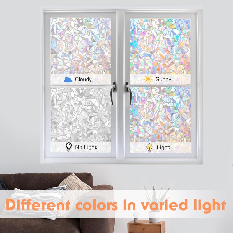 Hilarious Reeded Glass Privacy Film Frosted Window Cling Window Privacy Film 3D Decor UV Blocking Heat Control Static Cling Vinyl No Glue Removable Cover for Bathroom Living Room Office, 23.6''x118'' - Image 5