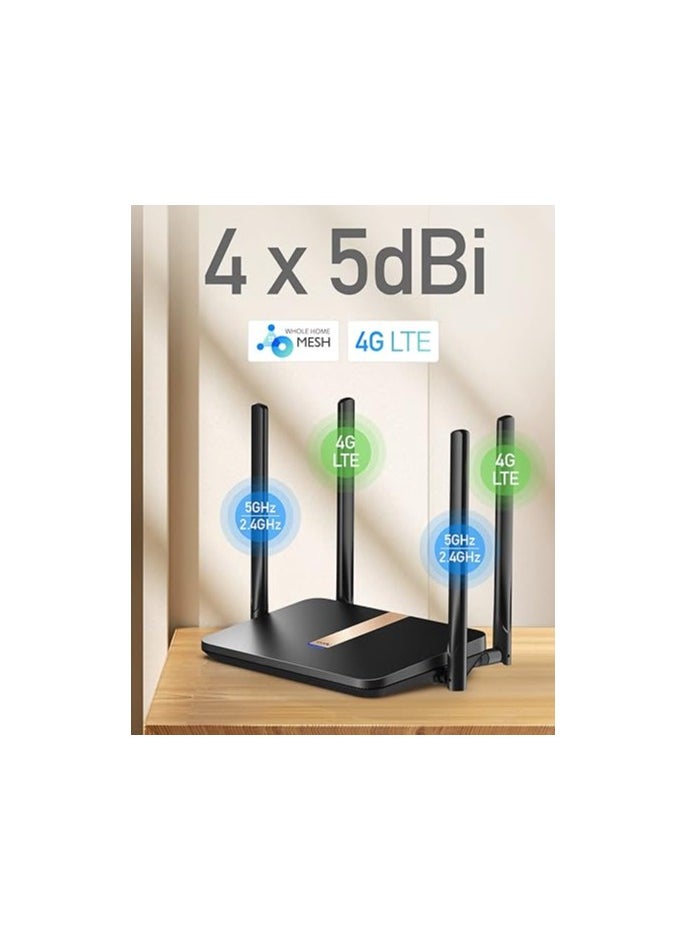 cudy Cudy New AC1200 Unlocked 4G LTE Modem Router with SIM Card Slot, 1200Mbps Mesh WiFi, EC25 to AFX Qualcomm Chipset, Detachable Cellular Antennas, DDNS, VPN, LT500D  - Image 2
