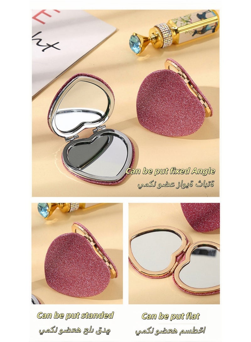 7.5x7cm Travel Makeup / Heart Shaped Folding Double Sided Mirror 2X Magnifying No Distortion Portable Makeup Mirror for Women Girls Students - Image 1