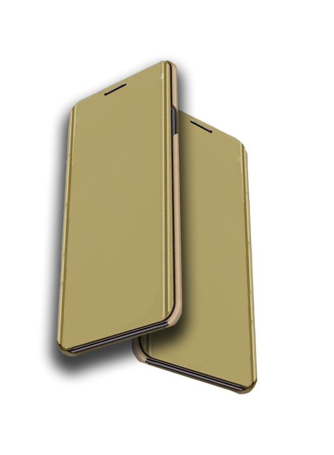 Case for Samsung Galaxy S7 Edge Case Luxury Clear View Plating Mirror Case Anti-drop Built-in Flip Cover Folding Bracket PC+PU 360 Degrees Full Body Protective Leather Cover（Gold）  - Image 1