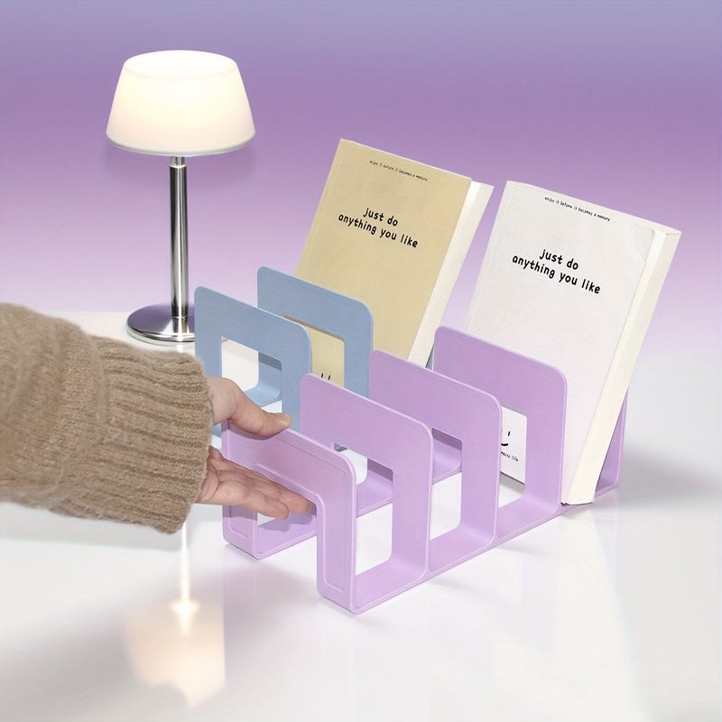 أخضر نعناعي - قطعتان - رف تخزين متعدد الطبقات مع فواصل - حامل قراءة - رف كتب مكتبي - منظم طاولة دراسة - مشبك تثبيت دفتري - حامل كتب غير قابل للانزلاق من الأسفل - Image 4