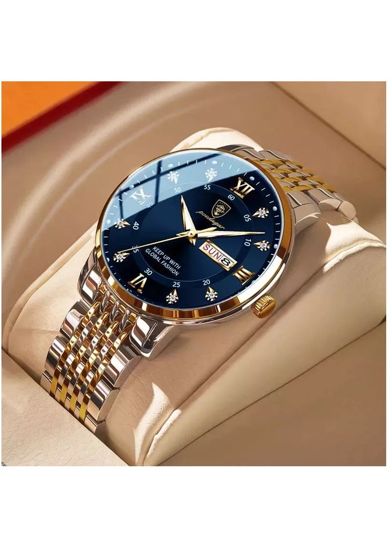 POEDAGAR - Watch for Men Stainless Steel Quartz Analog Water Resistant Watch 836SGBU - Image 1