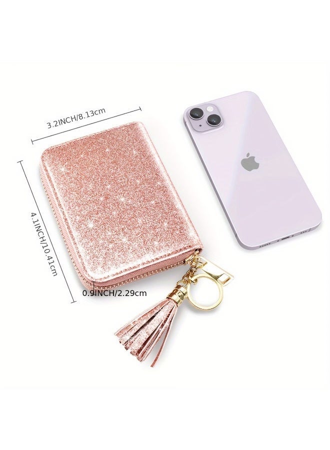 Goolsky Fashionable Short Glitter Sequined Wallet Card Holder for Women, a Shiny Little Wallet with Tassel Decoration, Zip Accordion Inner Pockets, Multiple Card Slots, a Stylish Gift, Perfect for Birthdays And - Image 3