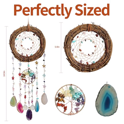 Dreamsum Handmade Natural Dream Catcher Hanging Home Decor at Livingroom Window and Garden Unique Design with Rattan Stones Agate Crystal Ideal for Any Space Gift Giving to Lovers Parents and Friends - Image 3
