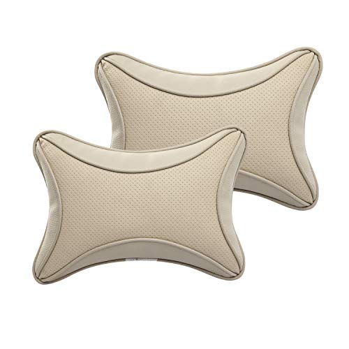 Auto Hub Car Faux Leather Neck Rest Pillow/Cushion for All Cars (Beige) - Pack of 2 - Image 1