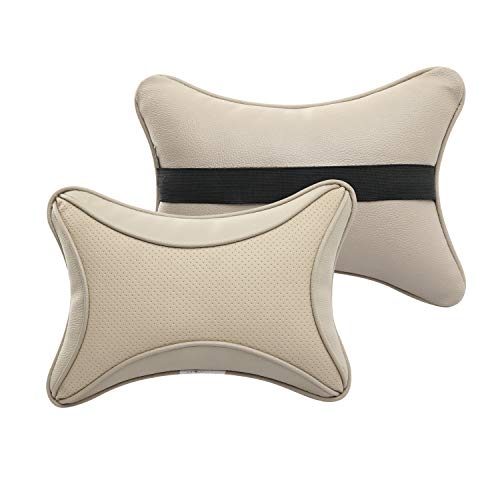 Auto Hub Car Faux Leather Neck Rest Pillow/Cushion for All Cars (Beige) - Pack of 2 - Image 4
