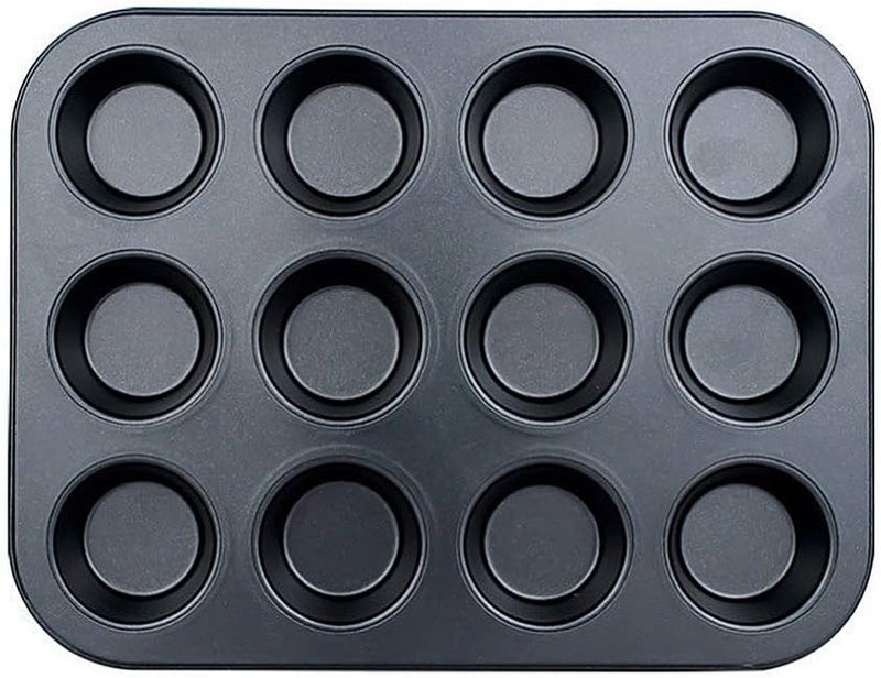 SHOWAY Cake Bakeware Mould, Carbon Steel Muffin Pan, 12 Cavity Bakeware Non-Stick Cake Baking Pan, Mini Pie Pans, Carbon Steel Muffin Tray, Standard Baking Pan Mold for Oven Baking - Image 2