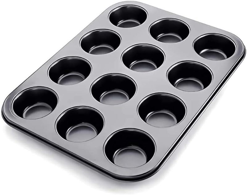 SHOWAY Cake Bakeware Mould, Carbon Steel Muffin Pan, 12 Cavity Bakeware Non-Stick Cake Baking Pan, Mini Pie Pans, Carbon Steel Muffin Tray, Standard Baking Pan Mold for Oven Baking - Image 1