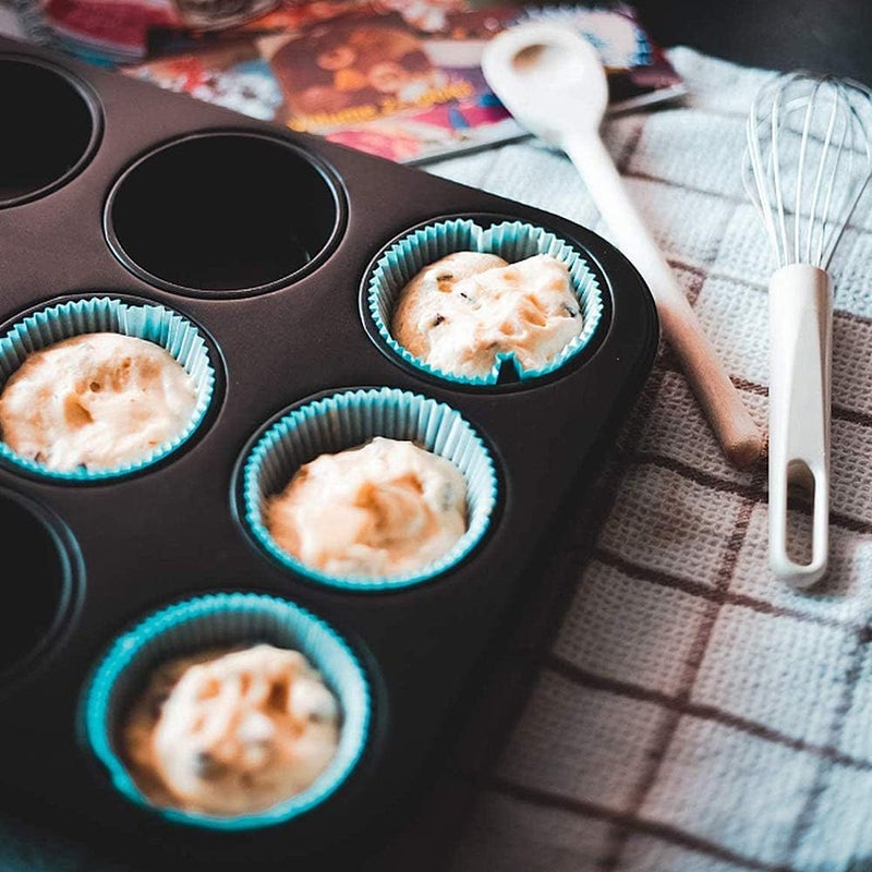 SHOWAY Cake Bakeware Mould, Carbon Steel Muffin Pan, 12 Cavity Bakeware Non-Stick Cake Baking Pan, Mini Pie Pans, Carbon Steel Muffin Tray, Standard Baking Pan Mold for Oven Baking - Image 3