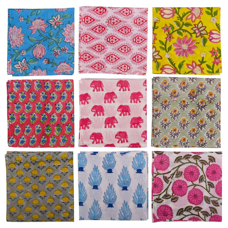 DIYANA IMPEX DIYANAIMPEX 10 Pc Cotton Cloth Napkins Hand Block Print Hand Made Size 16x16 Inch Printed Home Decor Indian Eco Friendly Mix Lot Dinner Napkins (Multicolor) - Image 1