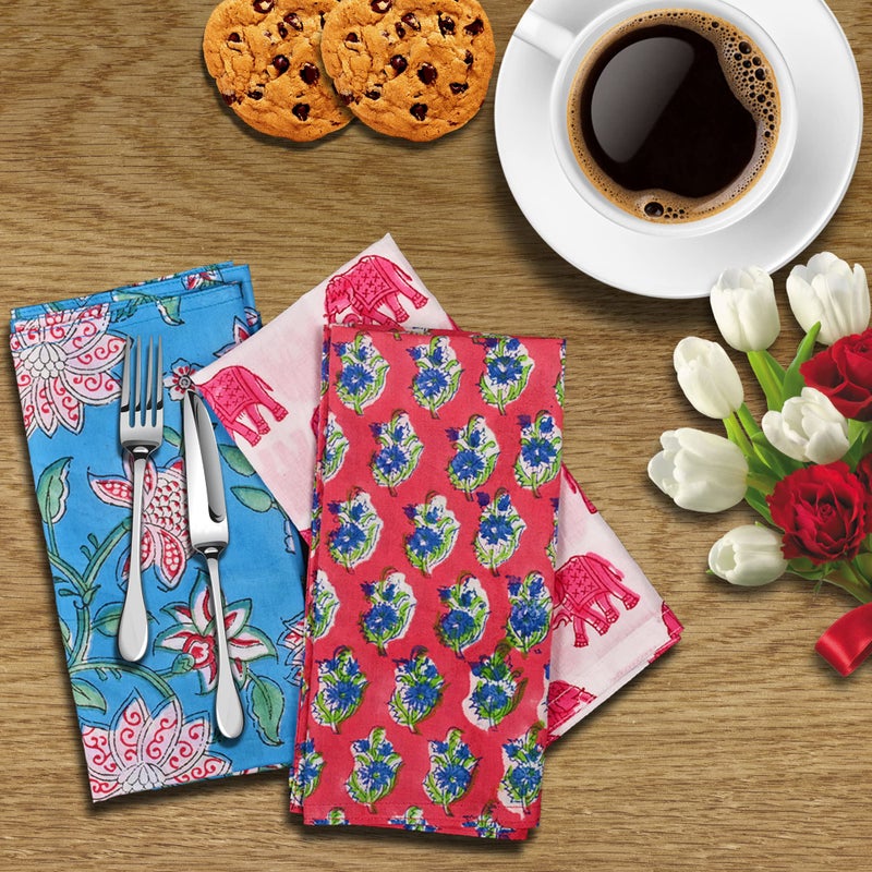 DIYANA IMPEX DIYANAIMPEX 10 Pc Cotton Cloth Napkins Hand Block Print Hand Made Size 16x16 Inch Printed Home Decor Indian Eco Friendly Mix Lot Dinner Napkins (Multicolor) - Image 2