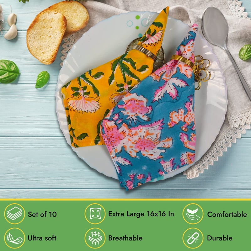 DIYANA IMPEX DIYANAIMPEX 10 Pc Cotton Cloth Napkins Hand Block Print Hand Made Size 16x16 Inch Printed Home Decor Indian Eco Friendly Mix Lot Dinner Napkins (Multicolor) - Image 3