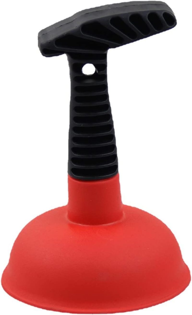 Mini Plunger: Red Durable Leather Cup, Short Sturdy Handle - Chemical-free Clog Removal Drain Unclogger for Home Kitchen Bathroom Tight Spaces - Image 1