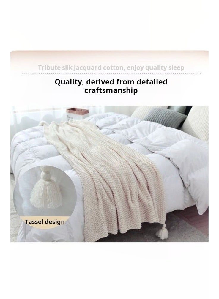 بطانية محبوكة نورديك مع شرابات، 130 × 170 سم، بطانية محشوة بالقطن للأريكة والسرير، خيوط كروية دافئة لجميع المواسم، وقيلولة المكتب والغرفة المكيفة - Image 3