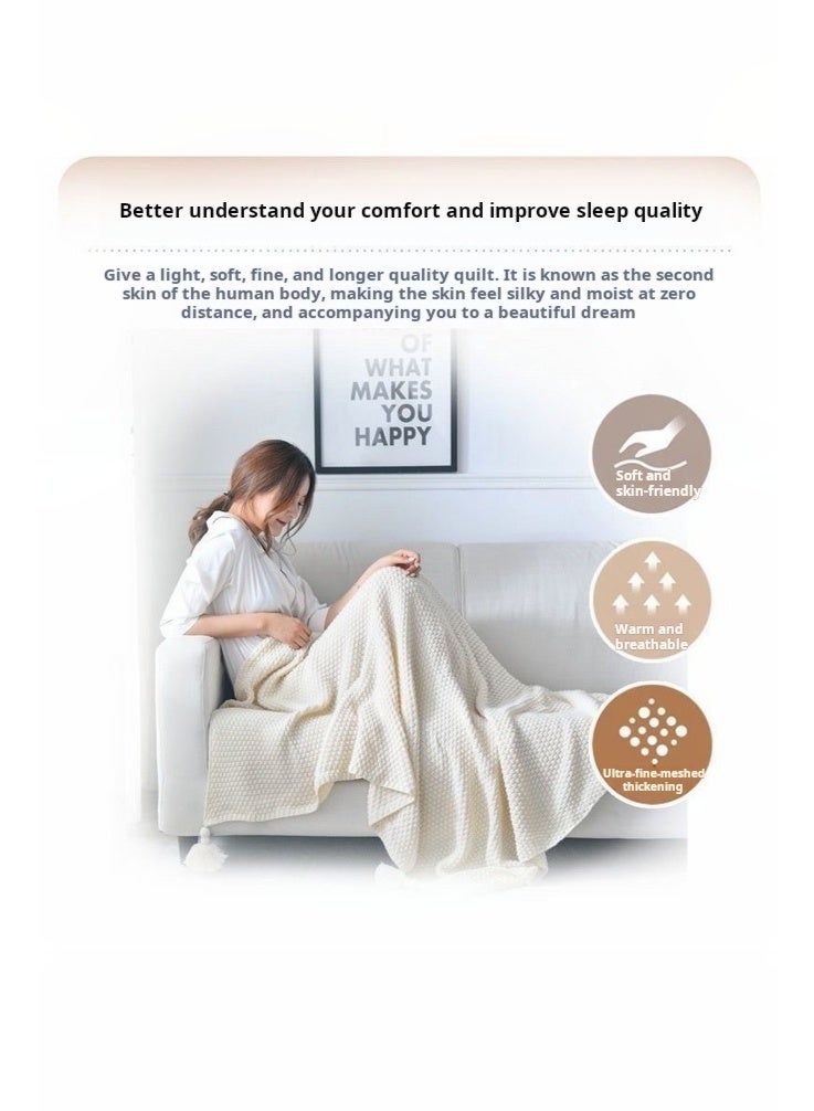 بطانية محبوكة نورديك مع شرابات، 130 × 170 سم، بطانية محشوة بالقطن للأريكة والسرير، خيوط كروية دافئة لجميع المواسم، وقيلولة المكتب والغرفة المكيفة - Image 4