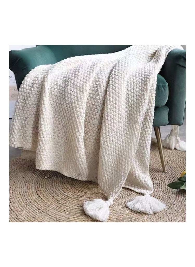 بطانية محبوكة نورديك مع شرابات، 130 × 170 سم، بطانية محشوة بالقطن للأريكة والسرير، خيوط كروية دافئة لجميع المواسم، وقيلولة المكتب والغرفة المكيفة - Image 2