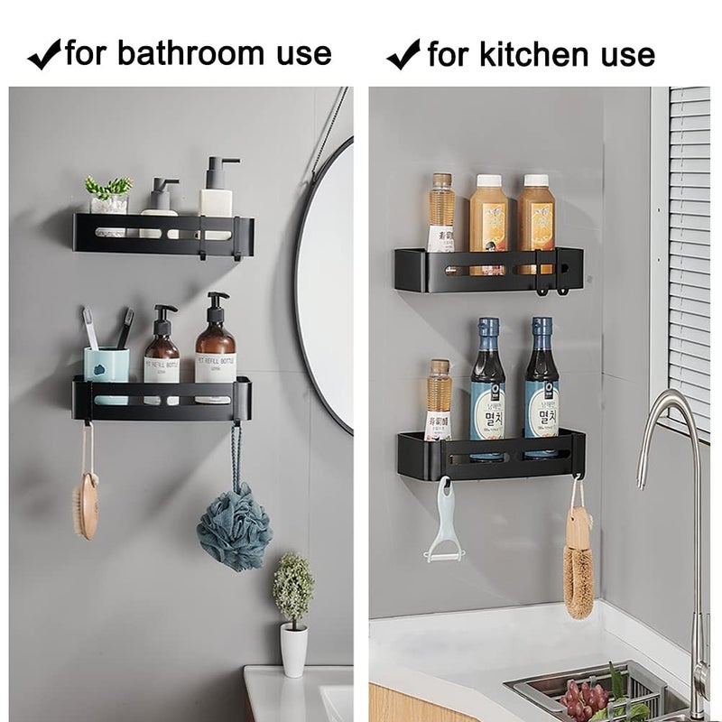 COOFANDY 1 Piece Rectangular Bathroom Corner Shelves with Hooks Shower Caddy, Adjustable Metal Corner Shelf, No Drilling Wall Mounted Storage Organizer Rack for Washroom, Toilet, Dorm, Kitchen - Image 5