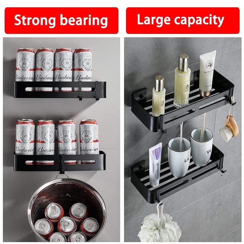 COOFANDY 1 Piece Rectangular Bathroom Corner Shelves with Hooks Shower Caddy, Adjustable Metal Corner Shelf, No Drilling Wall Mounted Storage Organizer Rack for Washroom, Toilet, Dorm, Kitchen - Image 3